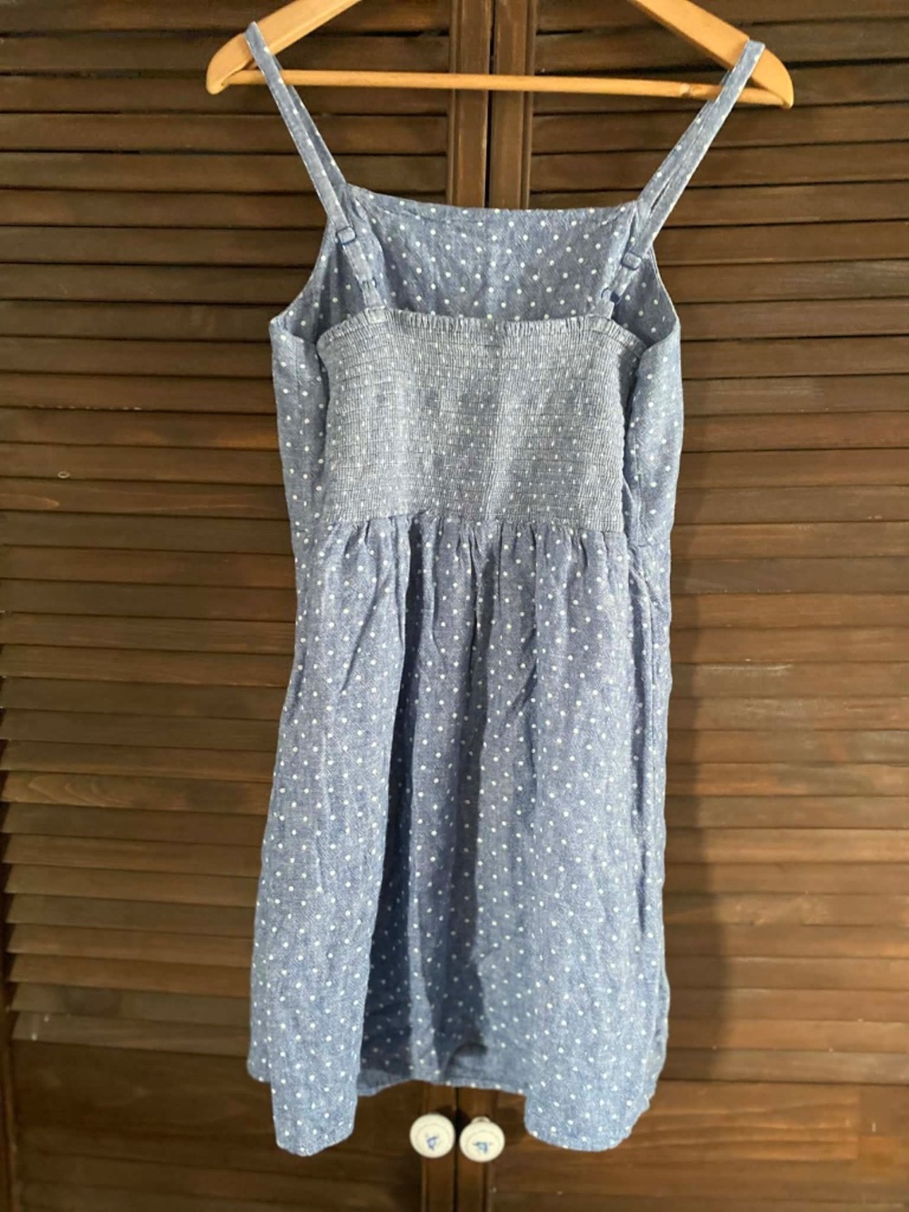 Old Navy Blue Chambray Denim Mini Dress with White Polka Dots - Size M
